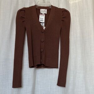 Industrious Brown Ribbed Cardigan for Women